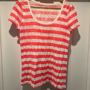 Coral and White Striped Women's Tee